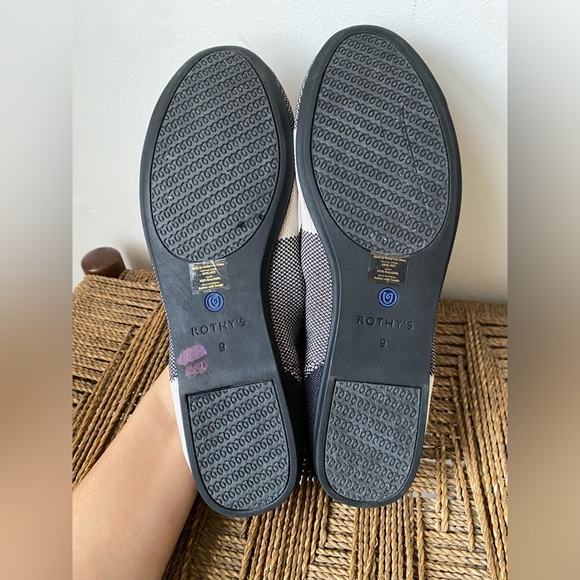 Rothy's Shoes Women’s 9 The Flat Round Cap Toe Plaid Retired Pattern Black White - Picture 5 of 6